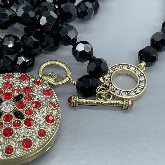 Heidi Daus Watch Pendant Necklace Timing Is Everything Jet Black Red Crystal 36" - Picture 9 of 10